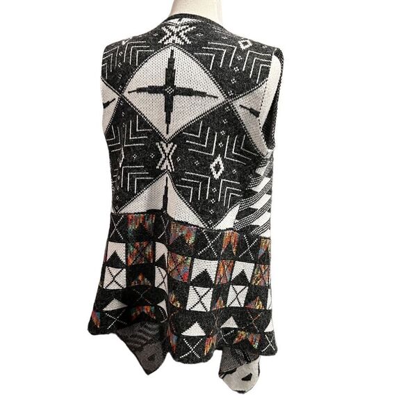 Colorful Bohemian Coatigan Cardigan Sleeveles Black & White size Medium - Picture 6 of 14